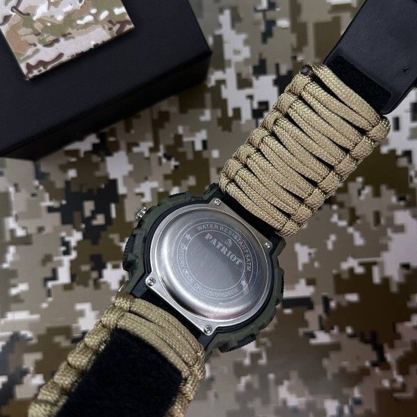 Patriot 005 Тризуб золото Camo Green Паракордовий ремінець Khaki + Коробка.