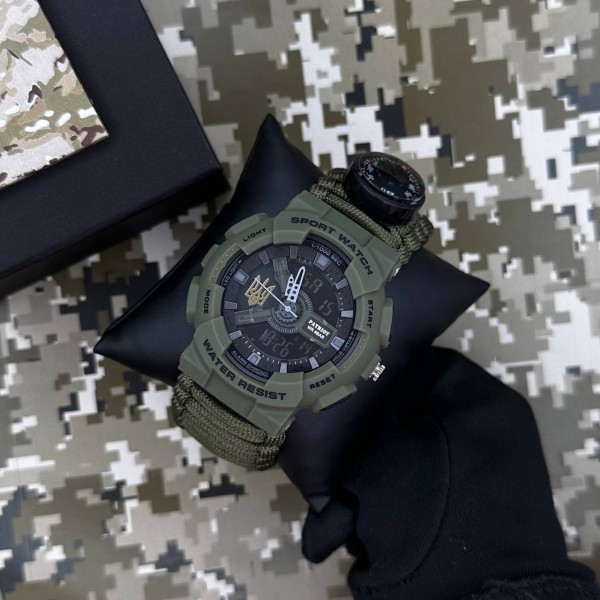Patriot 005 Тризуб золото Army Green Паракордовий ремінець Army Green + Коробка.