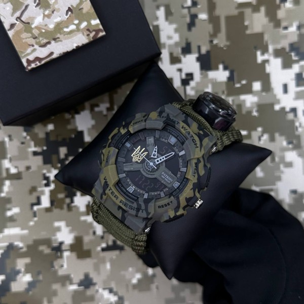 Patriot 005 Тризуб золото Camo Green Паракордовий ремінець Army Green + Коробка.