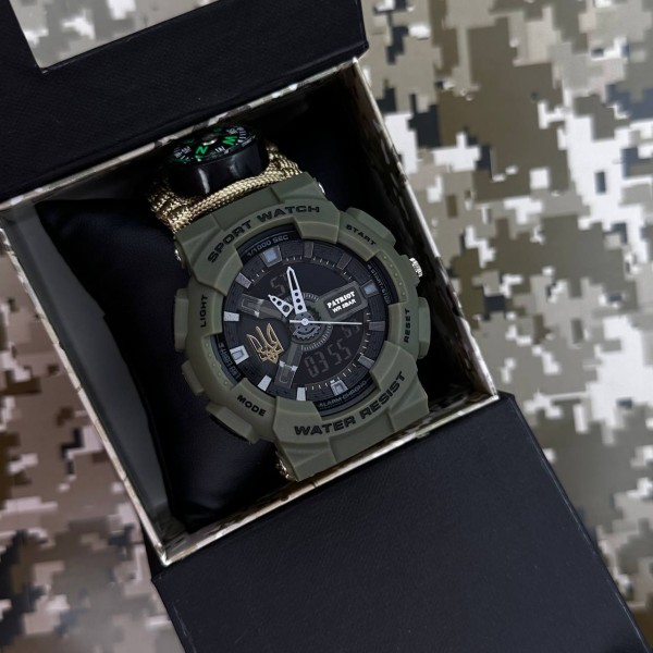 Patriot 005 Тризуб золото Army Green Паракордовий ремінець Khaki + Коробка.