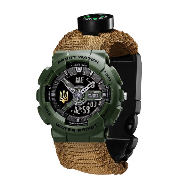 Patriot 005 Тризуб золото Army Green Паракордовий ремінець Khaki + Коробка.