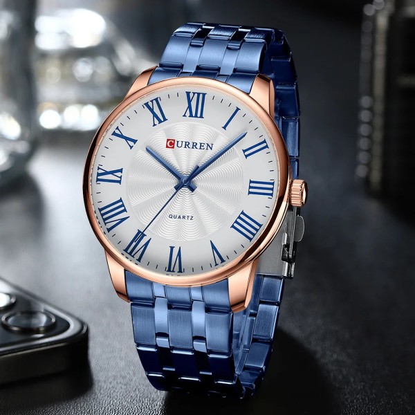 Годинник наручний Curren 8422 Blue-Gold-White