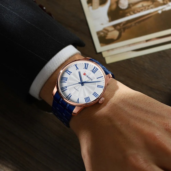 Годинник наручний Curren 8422 Blue-Gold-White