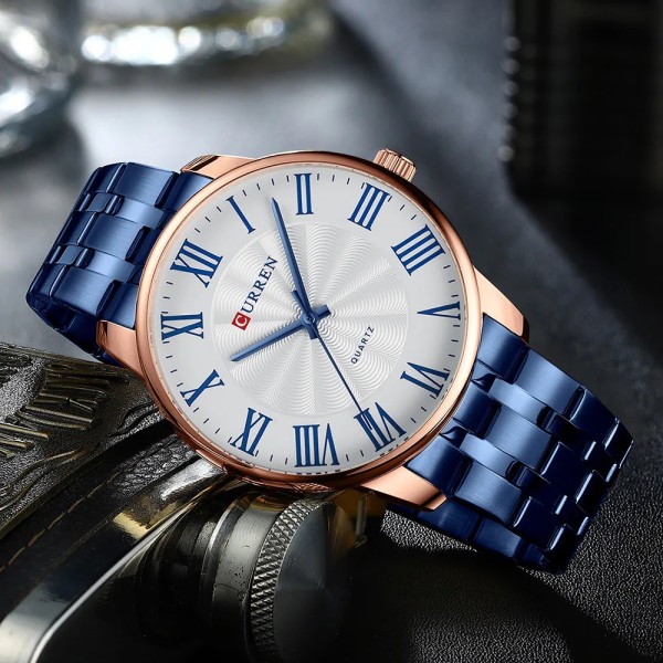 Годинник наручний Curren 8422 Blue-Gold-White