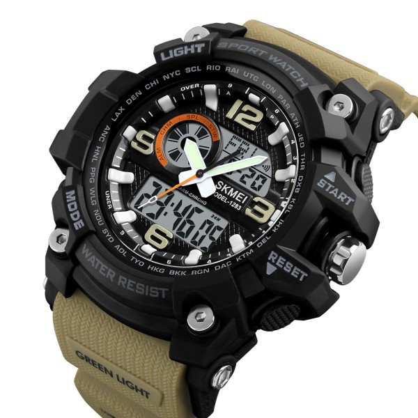 Годинник наручний Skmei 1283 Black-Khaki Wristband.
