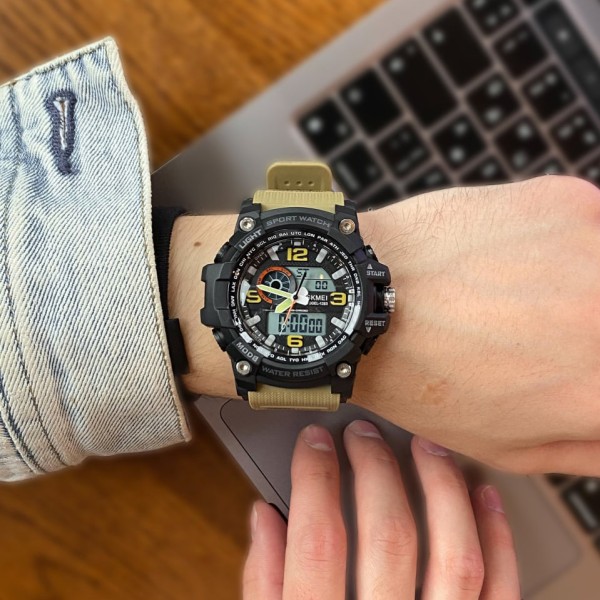 Годинник наручний Skmei 1283 Black-Khaki Wristband.