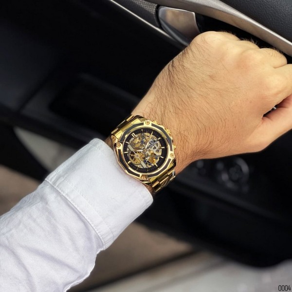 Годинник наручний Forsining 8130 Gold-Black