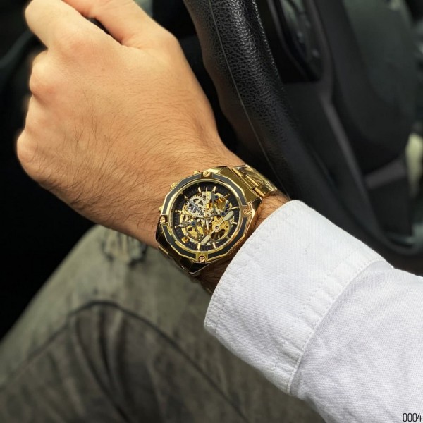 Годинник наручний Forsining 8130 Gold-Black