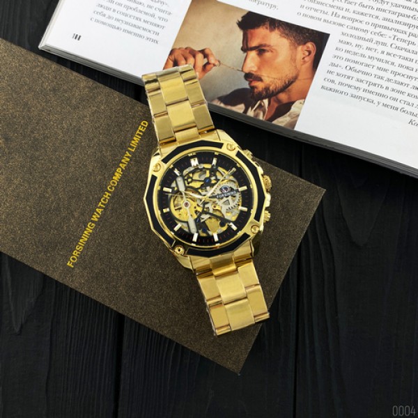 Годинник наручний Forsining 8130 Gold-Black