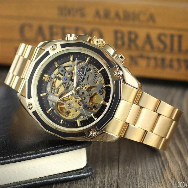 Годинник наручний Forsining 8130 Gold-Black
