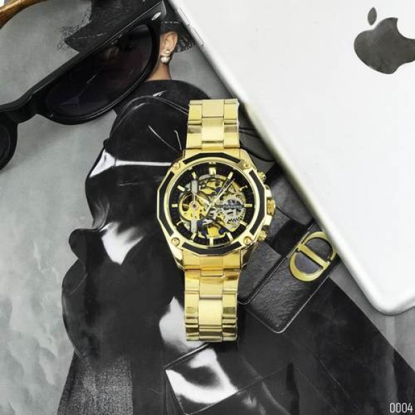 Годинник наручний Forsining 8130 Gold-Black