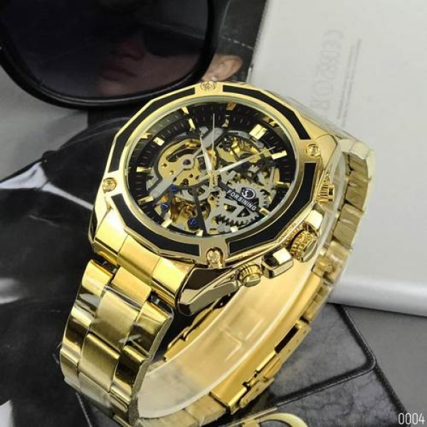 Годинник наручний Forsining 8130 Gold-Black