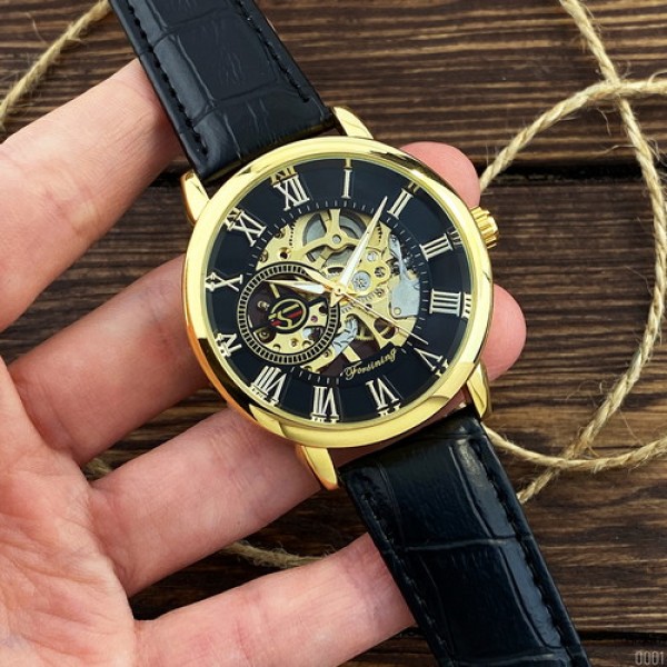 Годинник наручний Forsining 8099 Black-Gold-Black