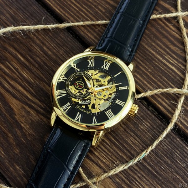 Годинник наручний Forsining 8099 Black-Gold-Black