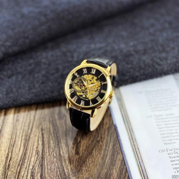 Годинник наручний Forsining 8099 Black-Gold-Black