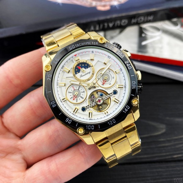 Годинник наручний Forsining 6913 Gold-Black-White