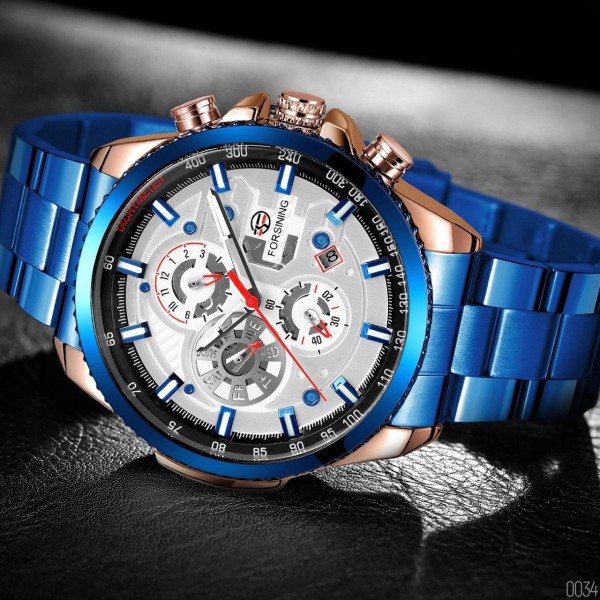 Годинник наручний Forsining 6909 Blue-Cuprum-White