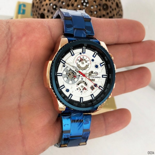 Годинник наручний Forsining 6909 Blue-Cuprum-White