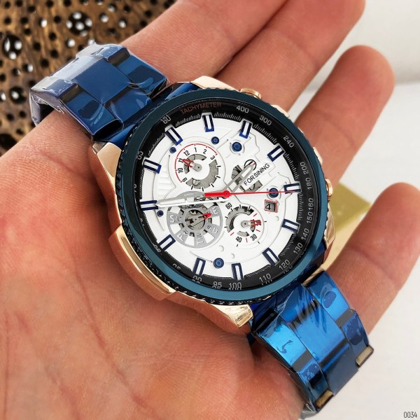 Годинник наручний Forsining 6909 Blue-Cuprum-White
