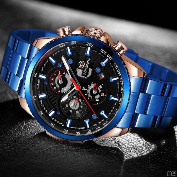 Годинник наручний Forsining 6909 Blue-Cuprum-Black