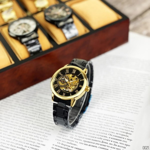 Годинник наручний Forsining 8099 Black-Gold
