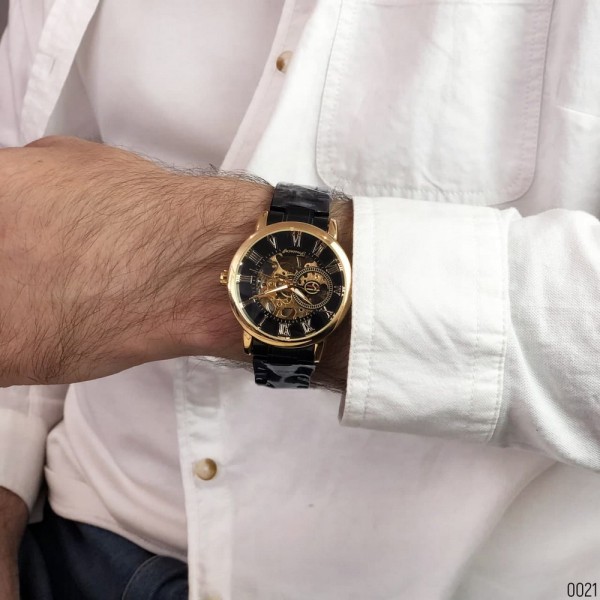 Годинник наручний Forsining 8099 Black-Gold