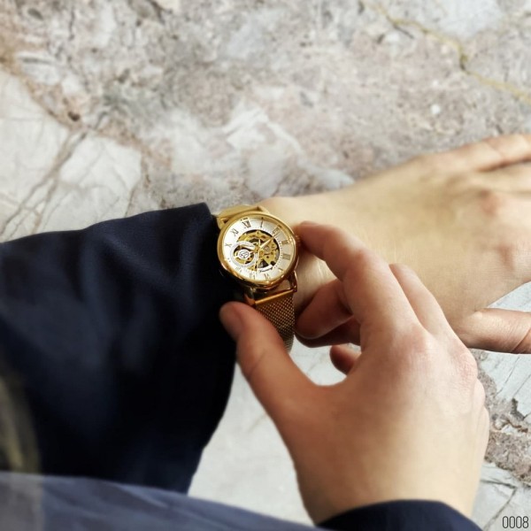 Годинник наручний Forsining 8099 Gold-White