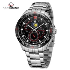 Годинник наручний Forsining 8238 Silver-Black Steel