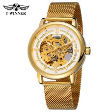 Годинник наручний Forsining 8173 Gold-White Mesh