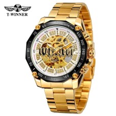 Годинник наручний Forsining 8186 Gold-White Steel