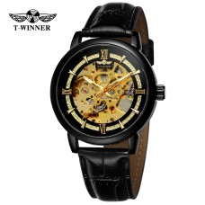 Годинник наручний Forsining 8173 All Black-Gold Leather