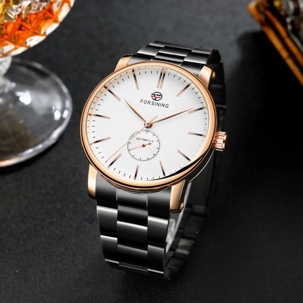 Годинник наручний Forsining 8214 Rose Gold-White