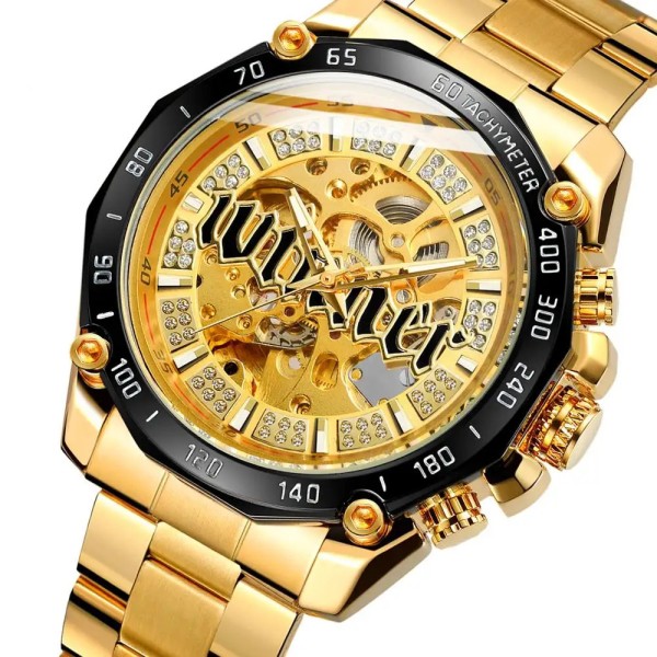 Годинник наручний Forsining 8186 Gold-Black