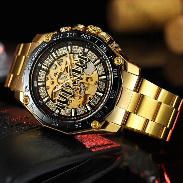 Годинник наручний Forsining 8186 Gold-Black