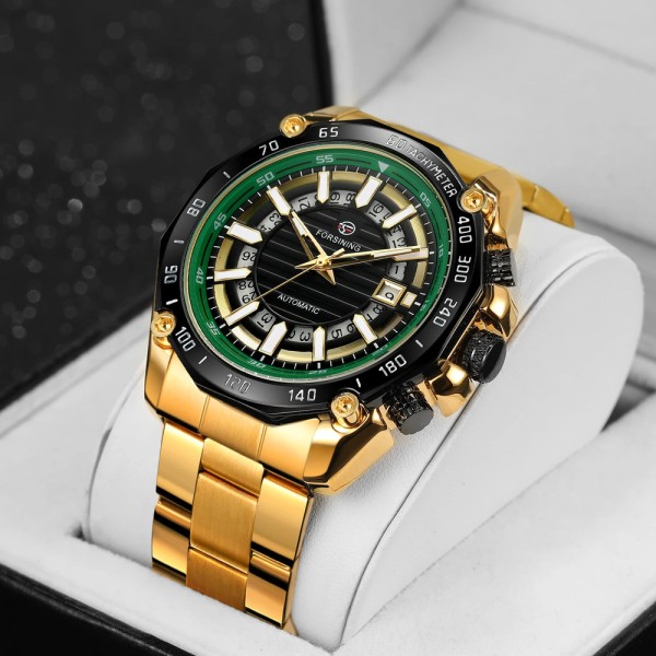 Годинник наручний Forsining 8279 Gold-Black-Green