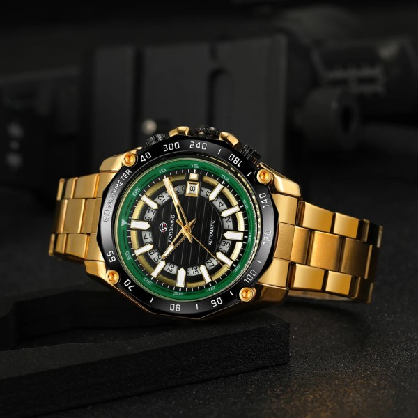 Годинник наручний Forsining 8279 Gold-Black-Green