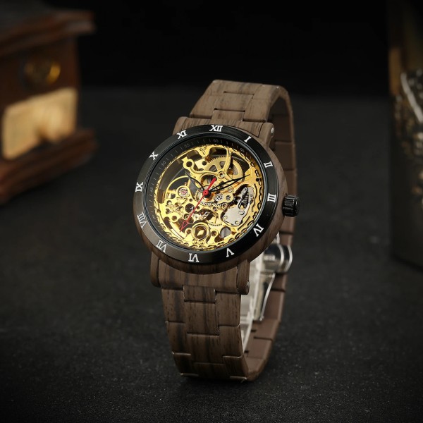Годинник наручний Forsining 8277 Brown-Black-Gold