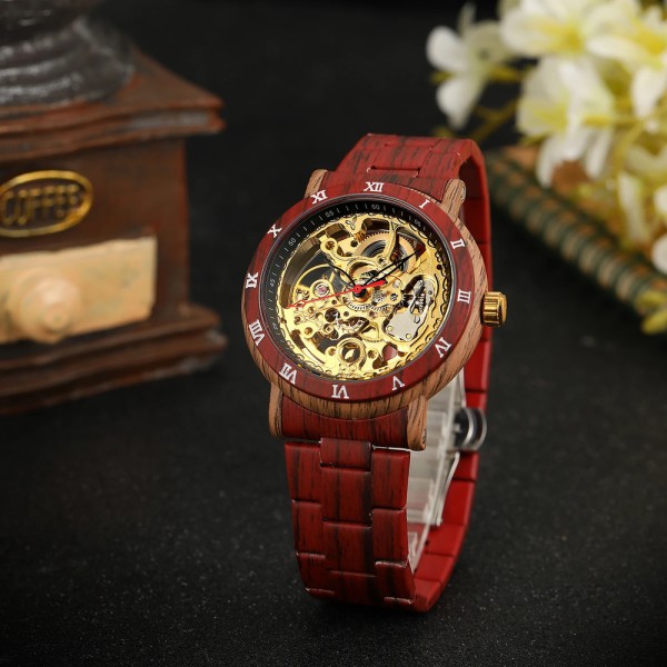 Годинник наручний Forsining 8277 Red-Gold