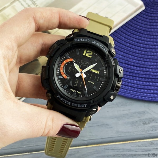 Годинник наручний Skmei 1343 Black-Khaki Wristband