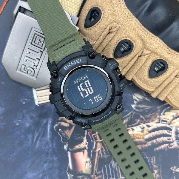 Годинник наручний Skmei 1356AG Army Green + Compass