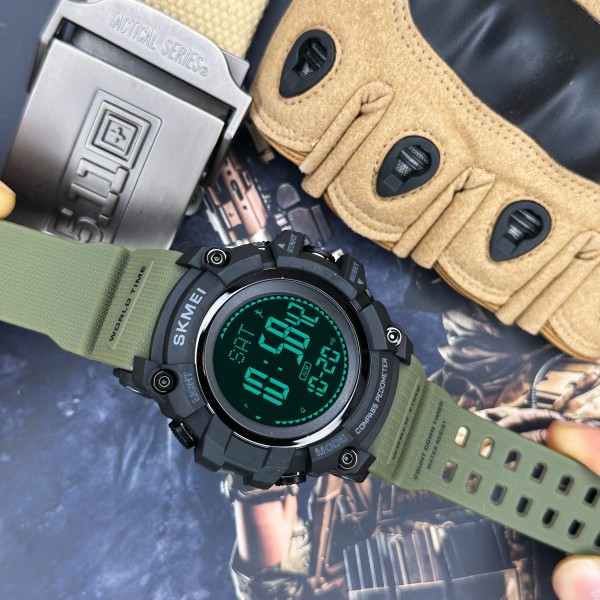 Годинник наручний Skmei 1356AG Army Green + Compass