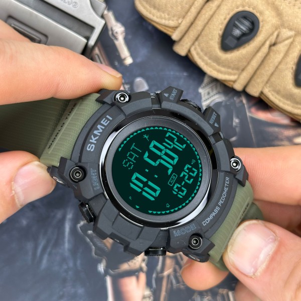 Годинник наручний Skmei 1356AG Army Green + Compass