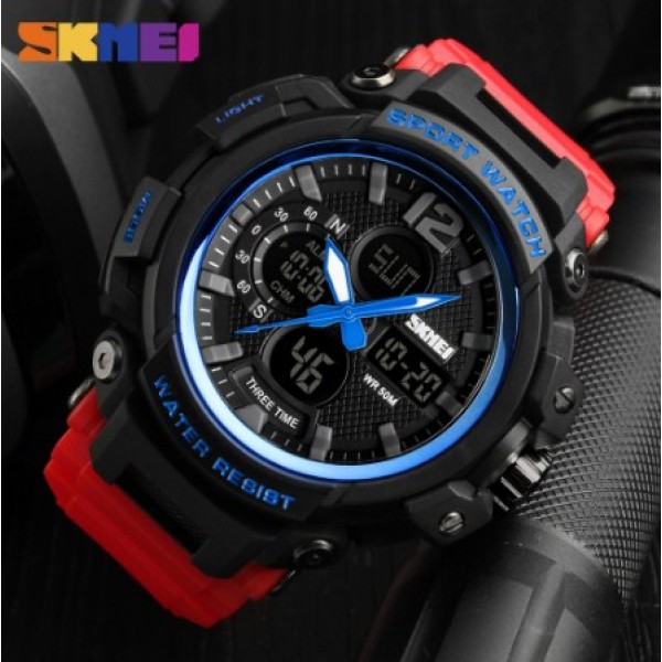 Годинник наручний Skmei 1343 Black-Blue-Red Wristband