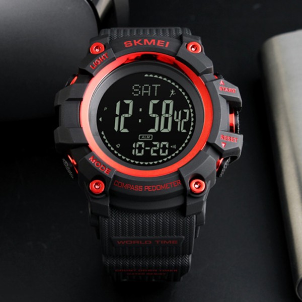 Годинник наручний Skmei 1356RD Black-Red + Compass