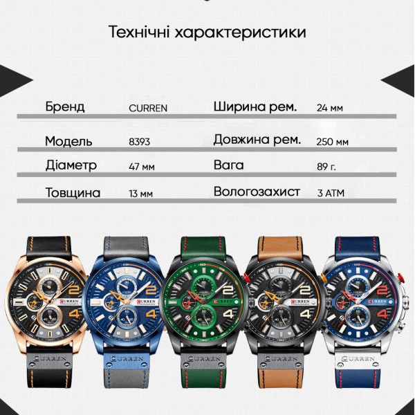 Годинник наручний Curren 8393 Green