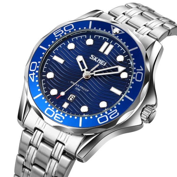 Годинник наручний Skmei 9276SSIBU Silver-Blue Steel Strap