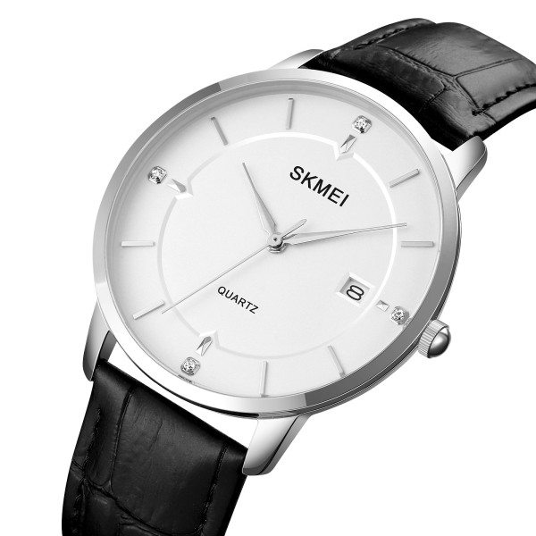 Skmei 1801LSIWT Silver-Black White Leather