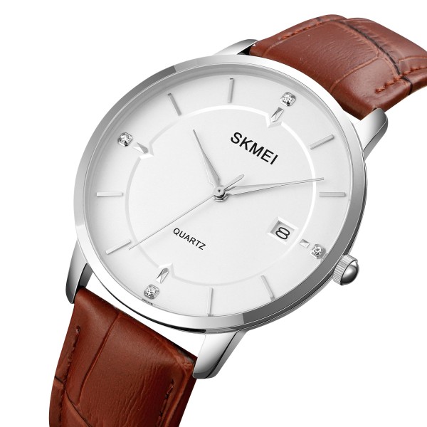 Годинник наручний Skmei 1801LSIBN Silver-White Brown Leather