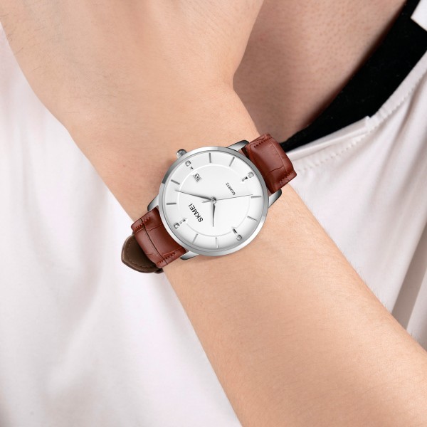 Годинник наручний Skmei 1801LSIBN Silver-White Brown Leather