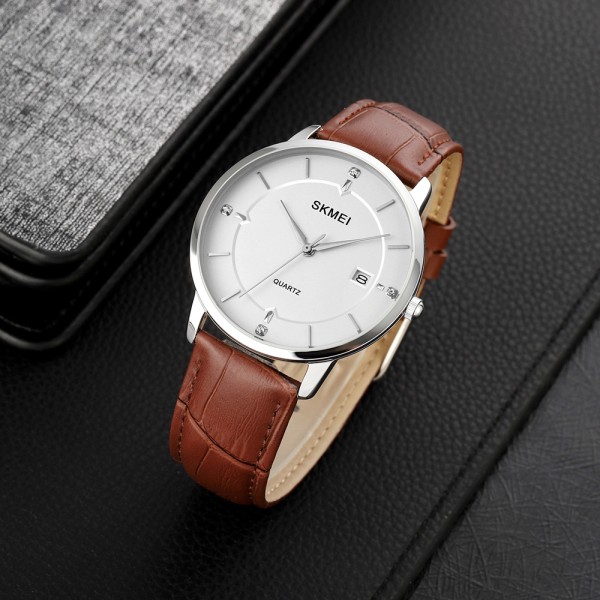 Годинник наручний Skmei 1801LSIBN Silver-White Brown Leather